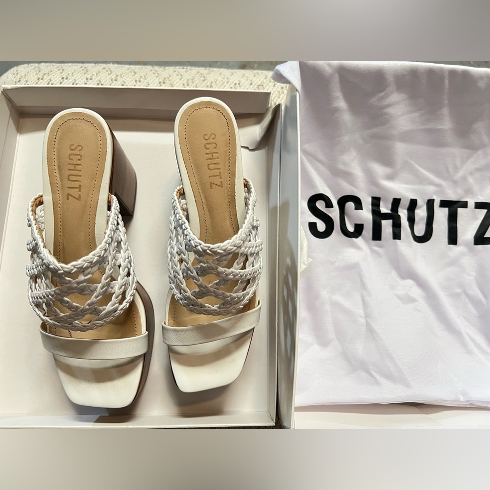 SCHUTZ White Rinna Mule Heeled Sandals